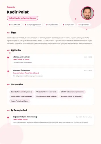 Halkla İlişkiler Cv Örnekleri cv indir